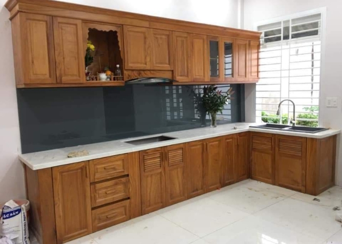 tủ bếp gỗ tự nhiên Thi công tủ bếp gỗ tự nhiên Quảng Ngãi - HD Design