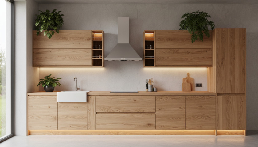 tủ bếp gỗ tự nhiên Thi công tủ bếp gỗ tự nhiên Quảng Ngãi - HD Design